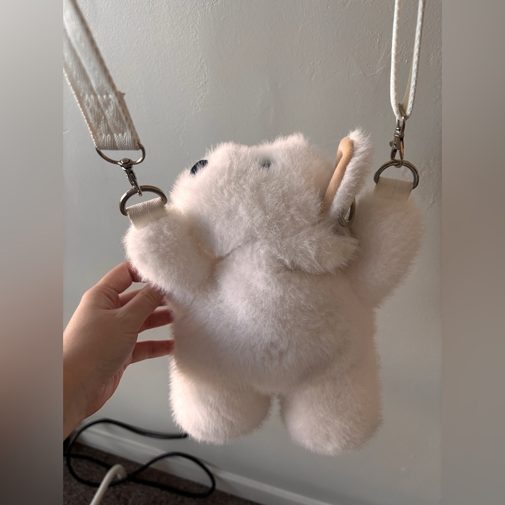 Plush Fluffy puppy crossbody Bag - Pale Blush